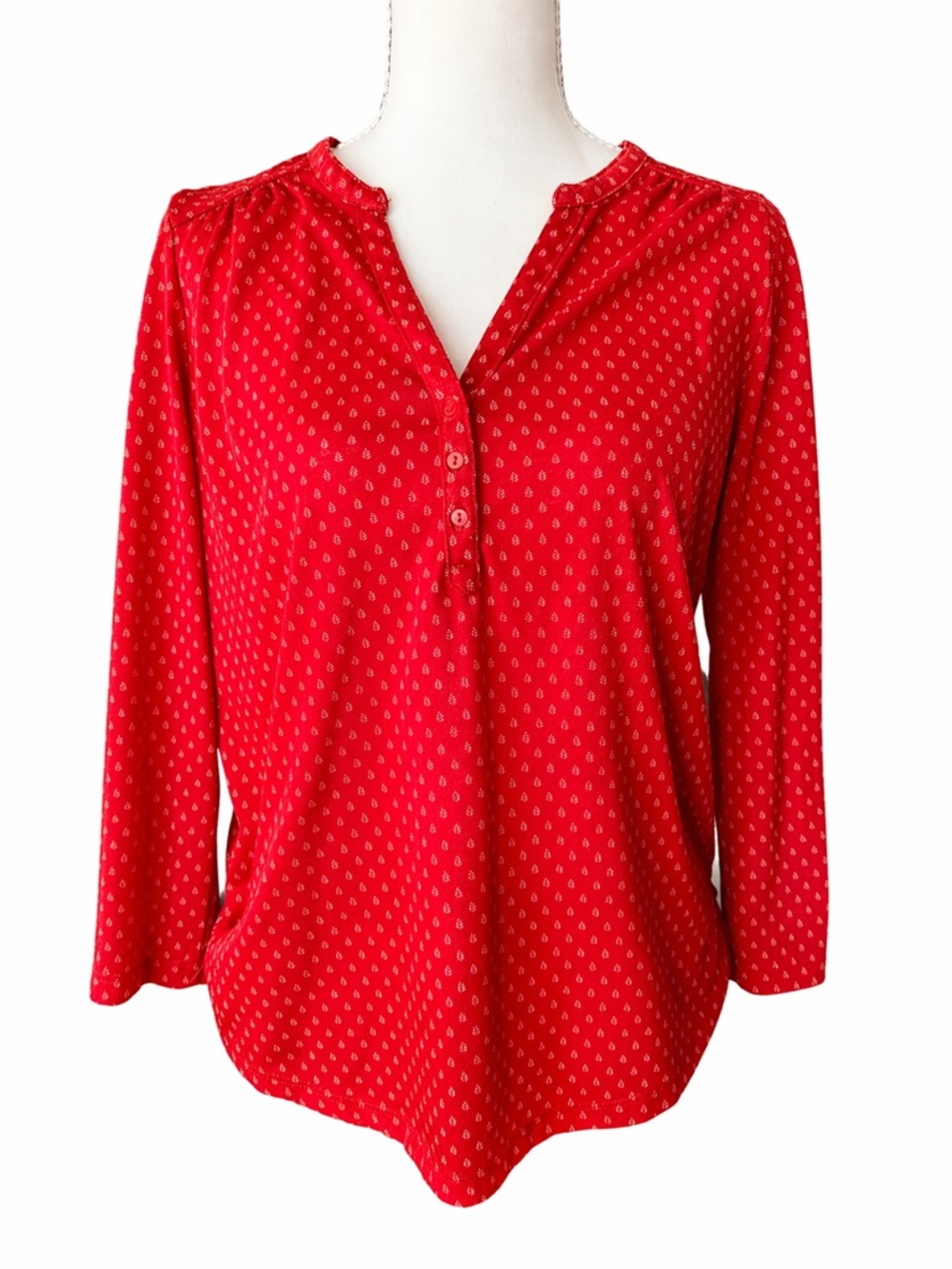 H&M Red Printed V-Neck Button-Placket Blouse